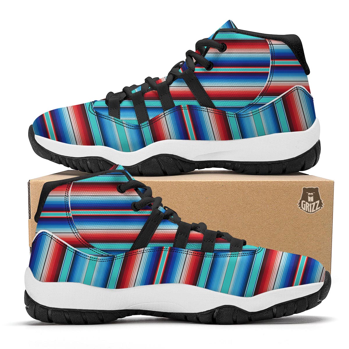 Pattern Print Baja Mexican Blanket Serape Black Bball Shoes-grizzshop