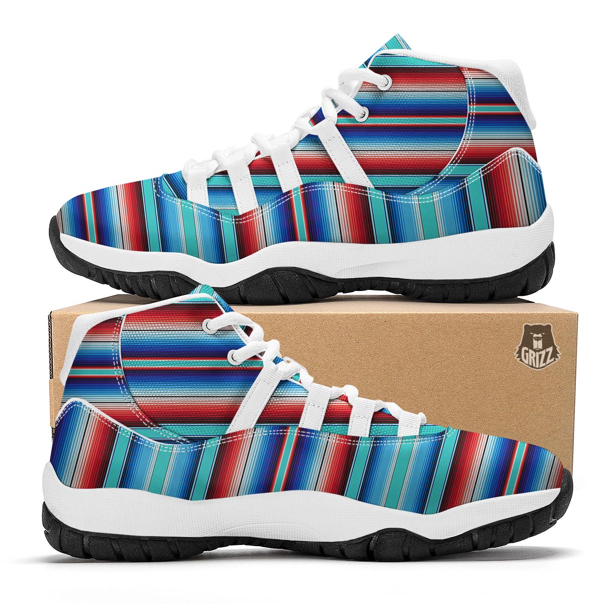 Pattern Print Baja Mexican Blanket Serape White Bball Shoes-grizzshop