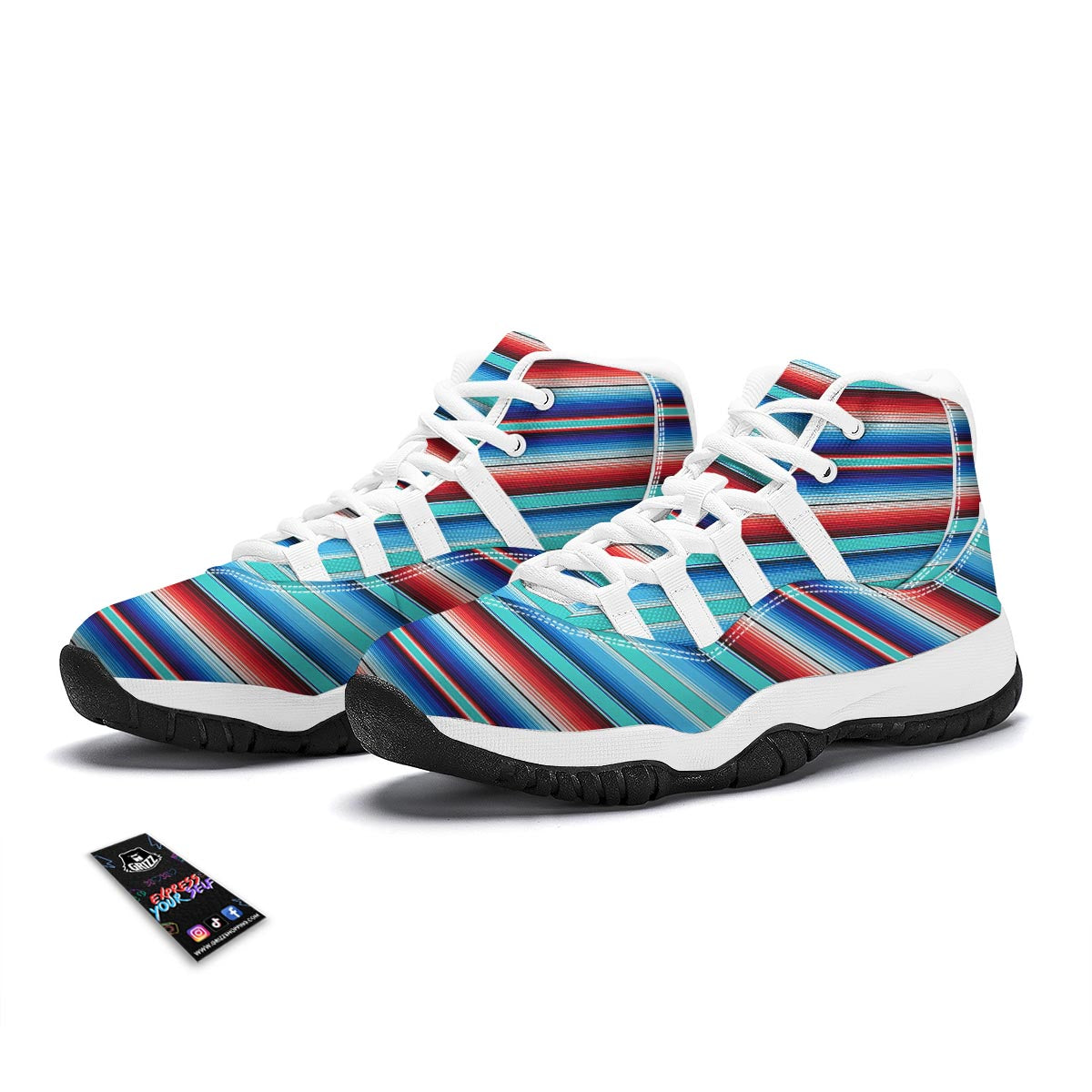 Pattern Print Baja Mexican Blanket Serape White Bball Shoes-grizzshop