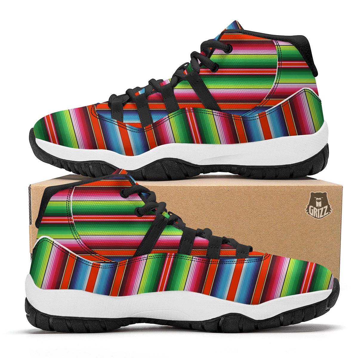 Pattern Print Baja Serape Mexican Blanket Black Bball Shoes-grizzshop