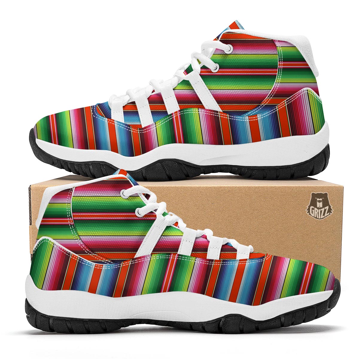 Pattern Print Baja Serape Mexican Blanket White Bball Shoes-grizzshop