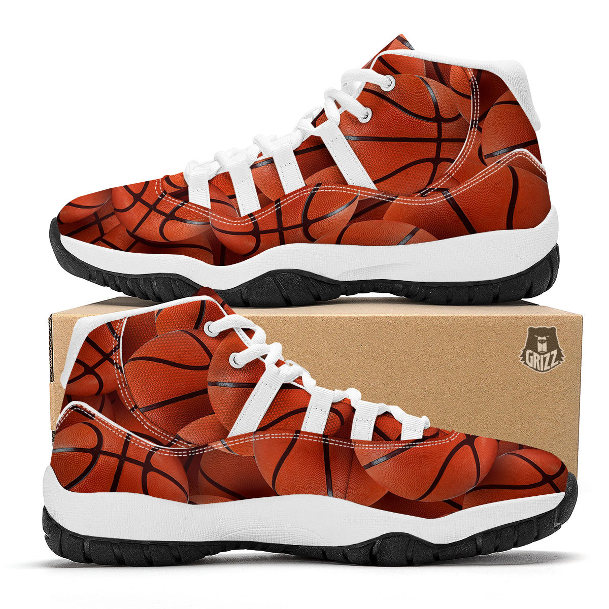 Pattern Print Basketball White Bball Shoes-grizzshop