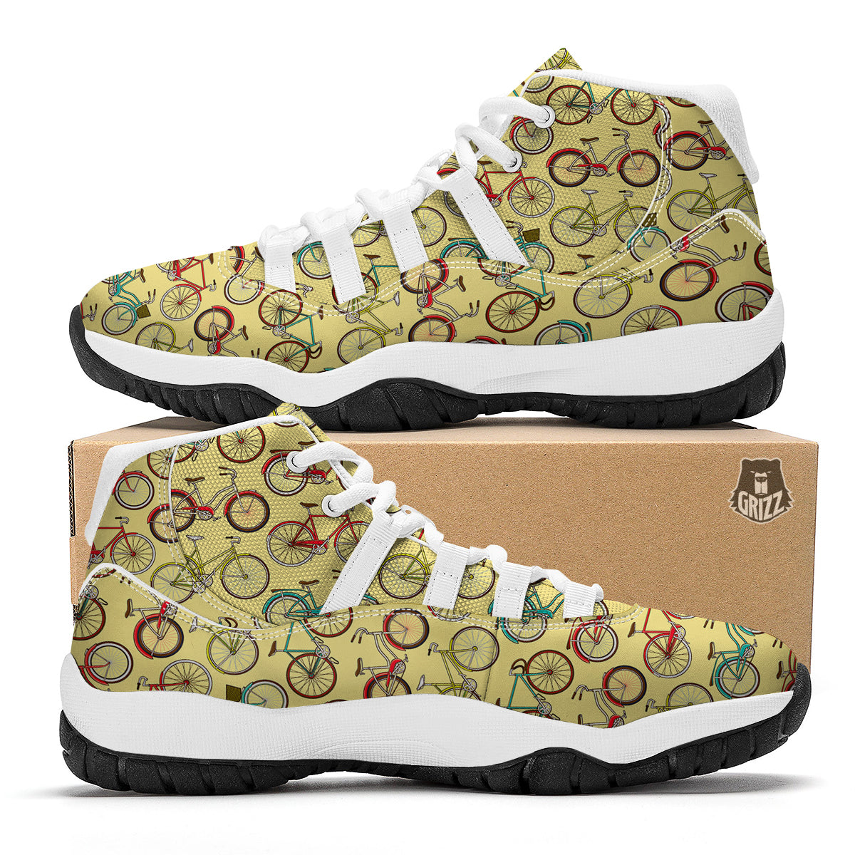 Pattern Print Bicycle White Bball Shoes-grizzshop