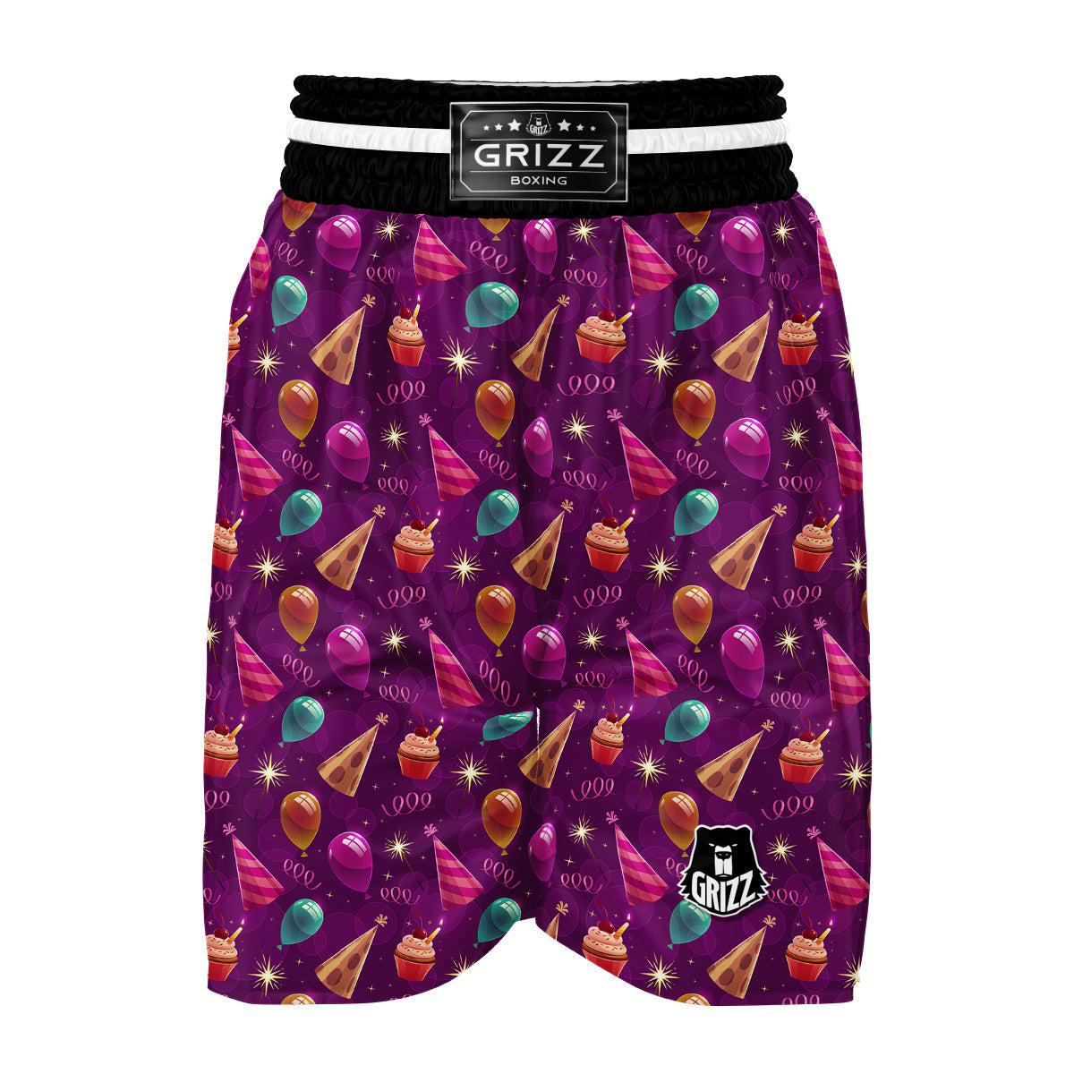 Pattern Print Birthday Boxing Shorts-grizzshop