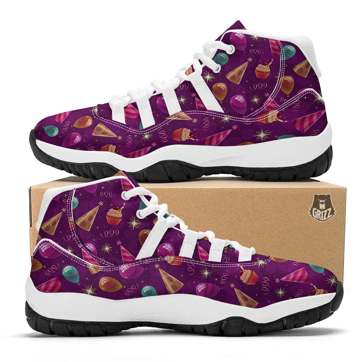 Pattern Print Birthday White Bball Shoes-grizzshop