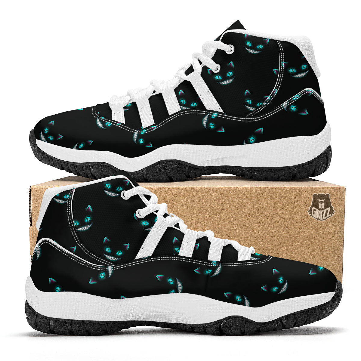 Pattern Print Black Cat White Bball Shoes-grizzshop
