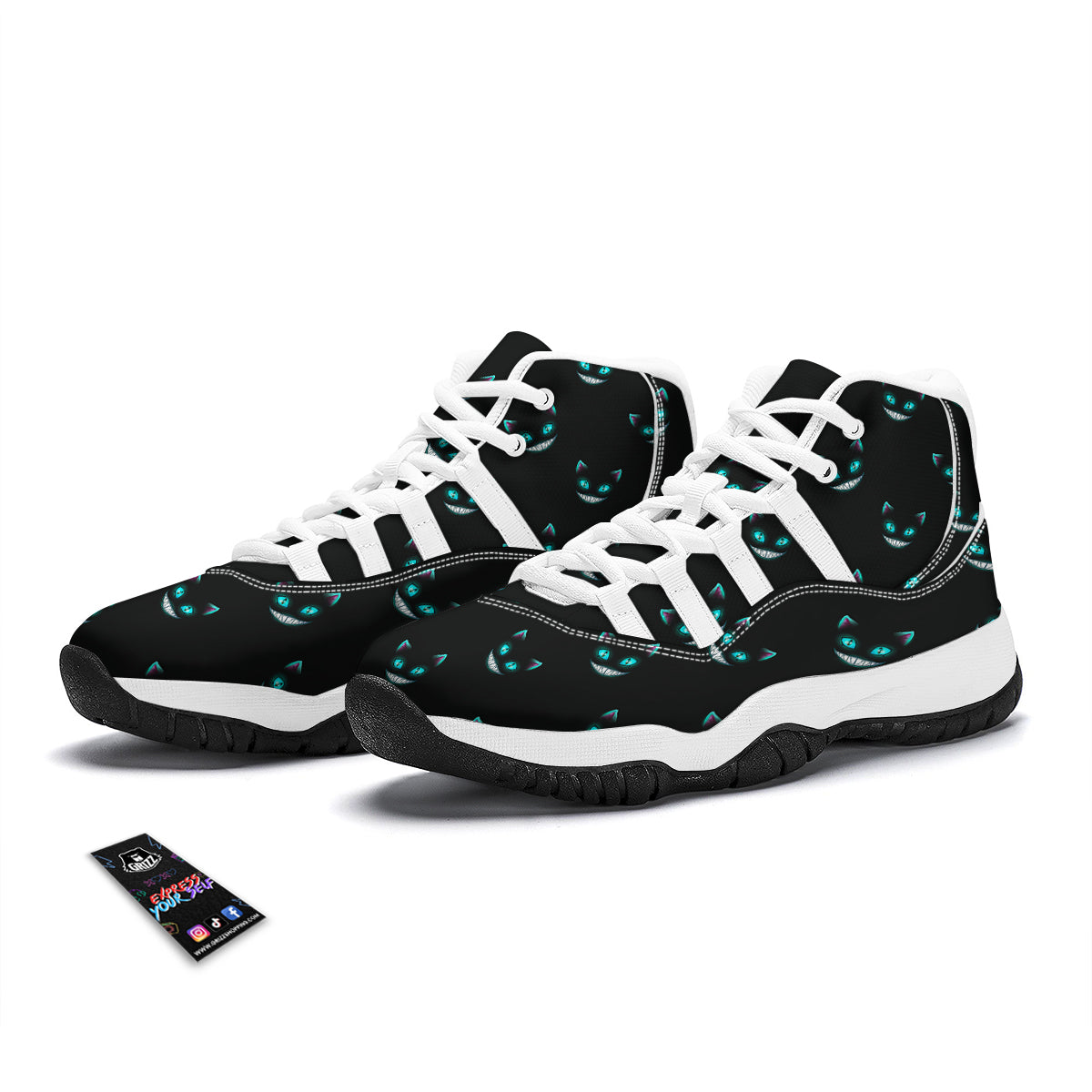 Pattern Print Black Cat White Bball Shoes-grizzshop