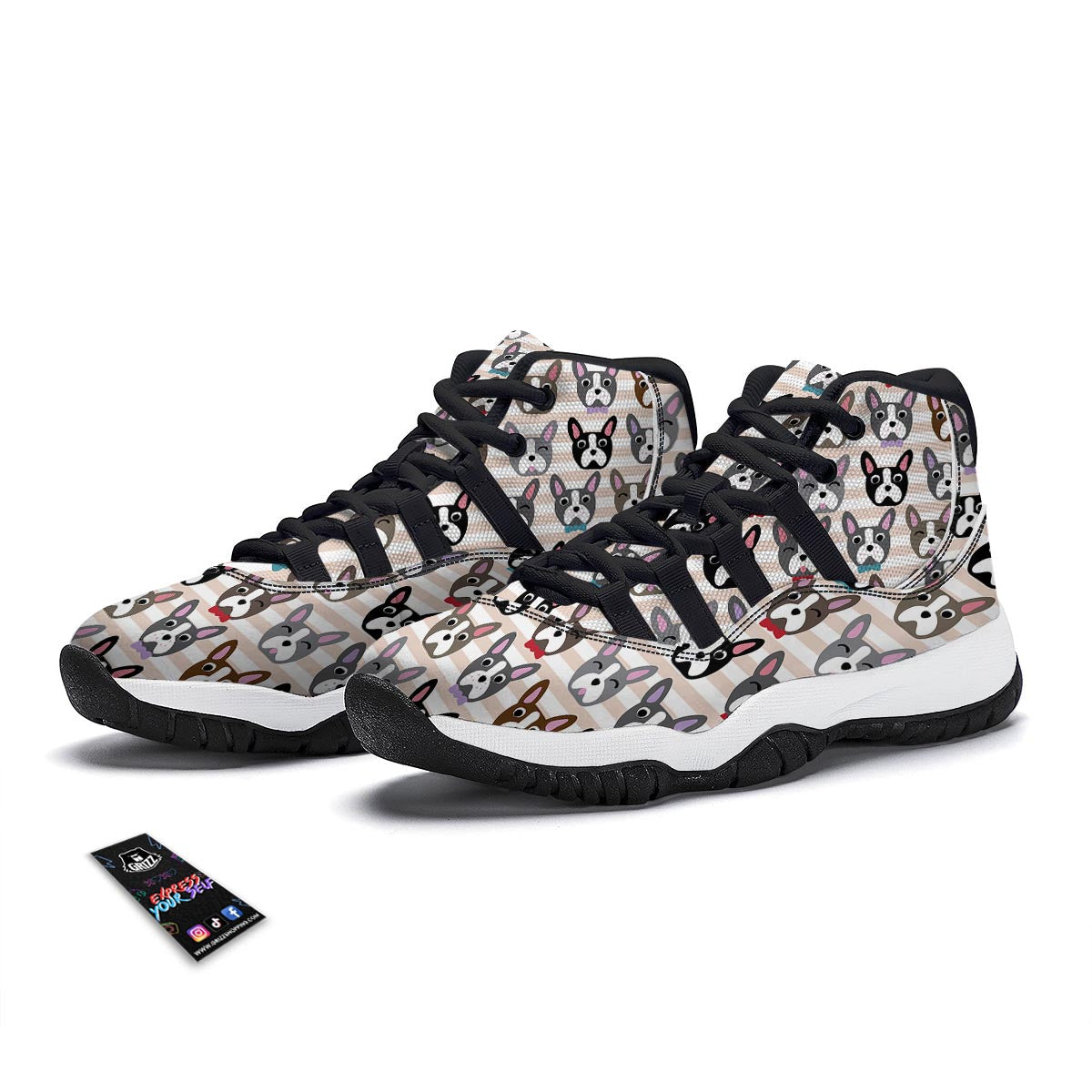 Pattern Print Boston Terrier Black Bball Shoes-grizzshop