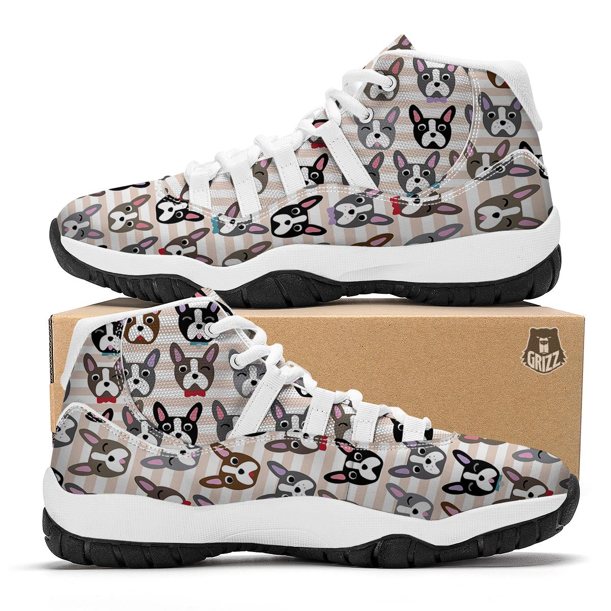 Pattern Print Boston Terrier White Bball Shoes-grizzshop