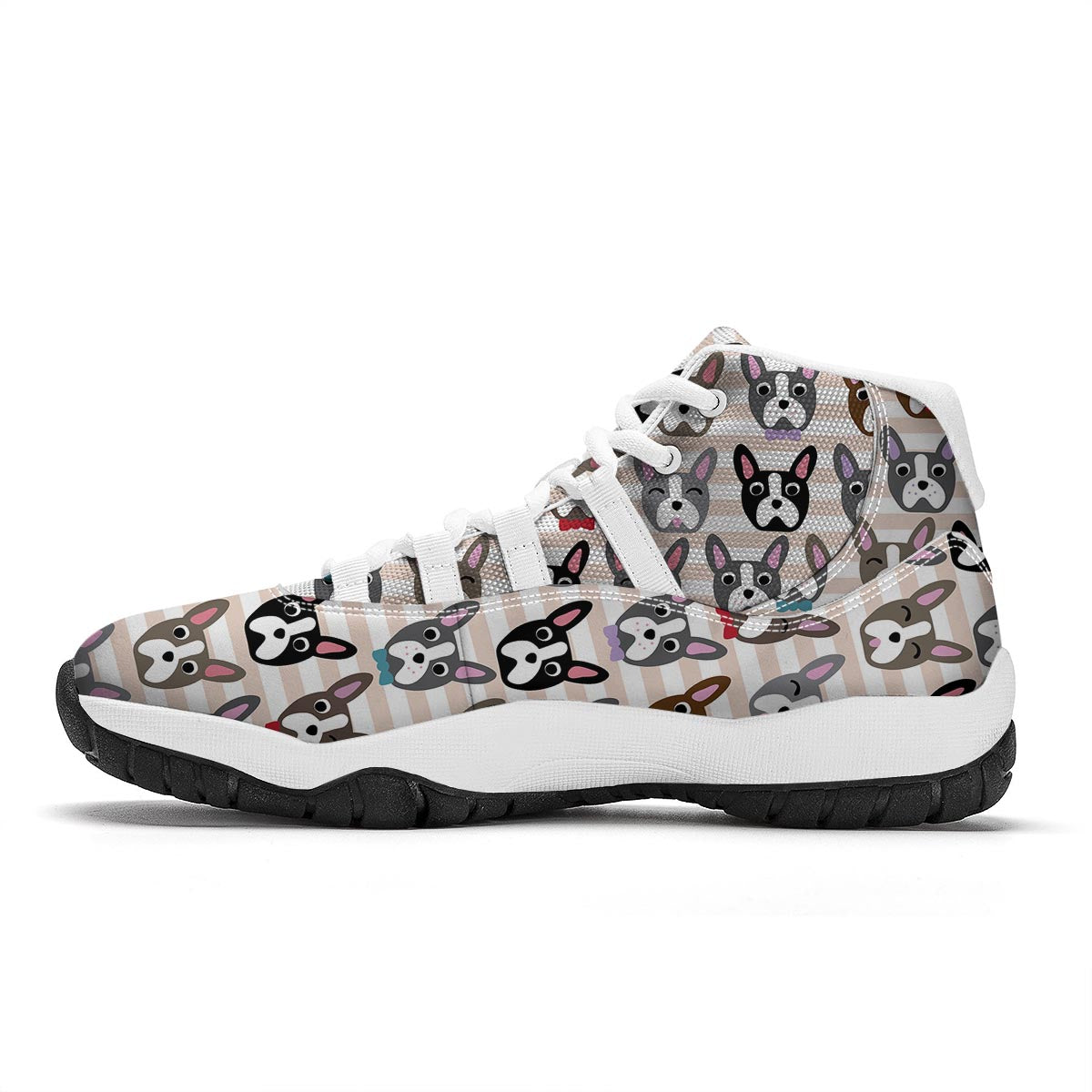 Pattern Print Boston Terrier White Bball Shoes-grizzshop