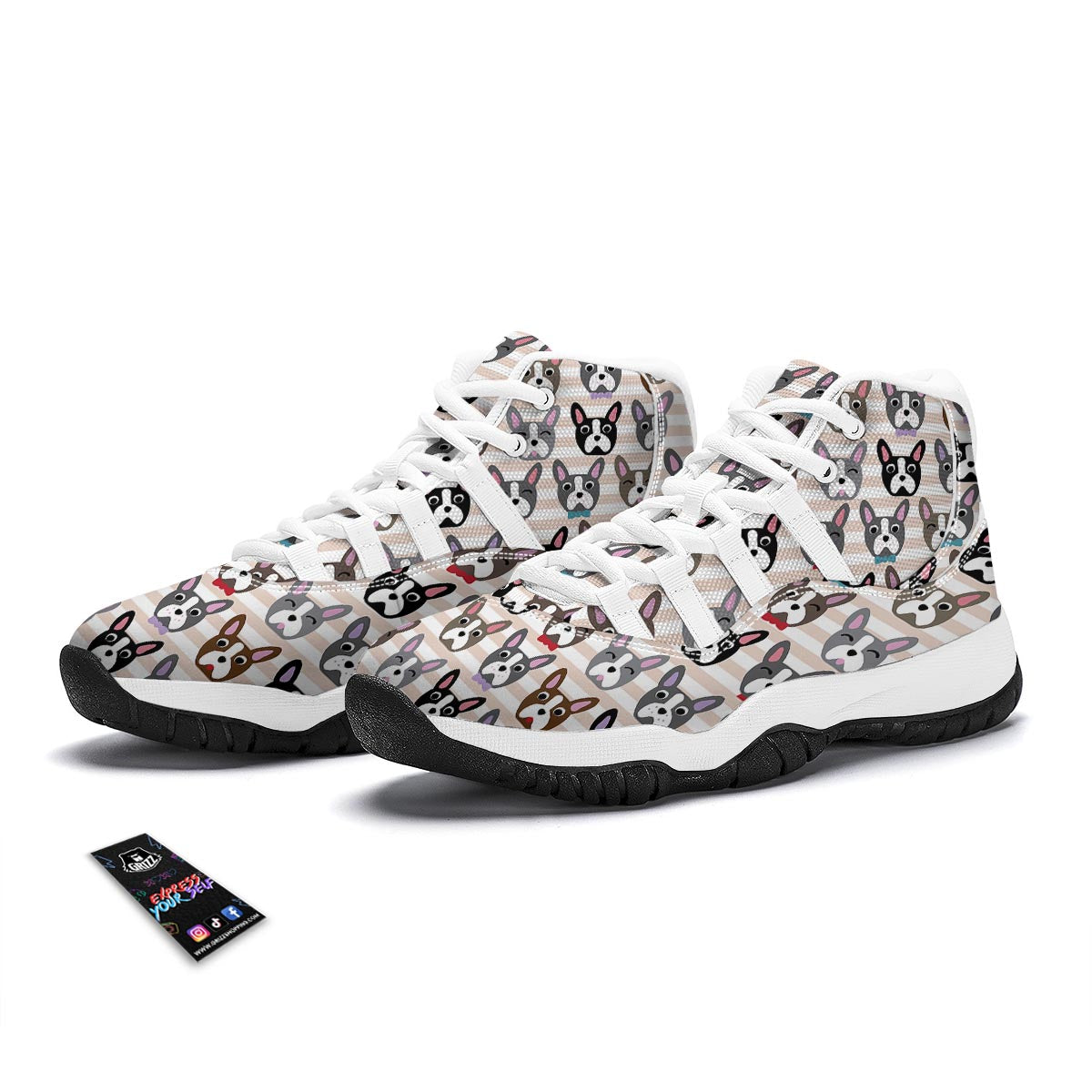 Pattern Print Boston Terrier White Bball Shoes-grizzshop