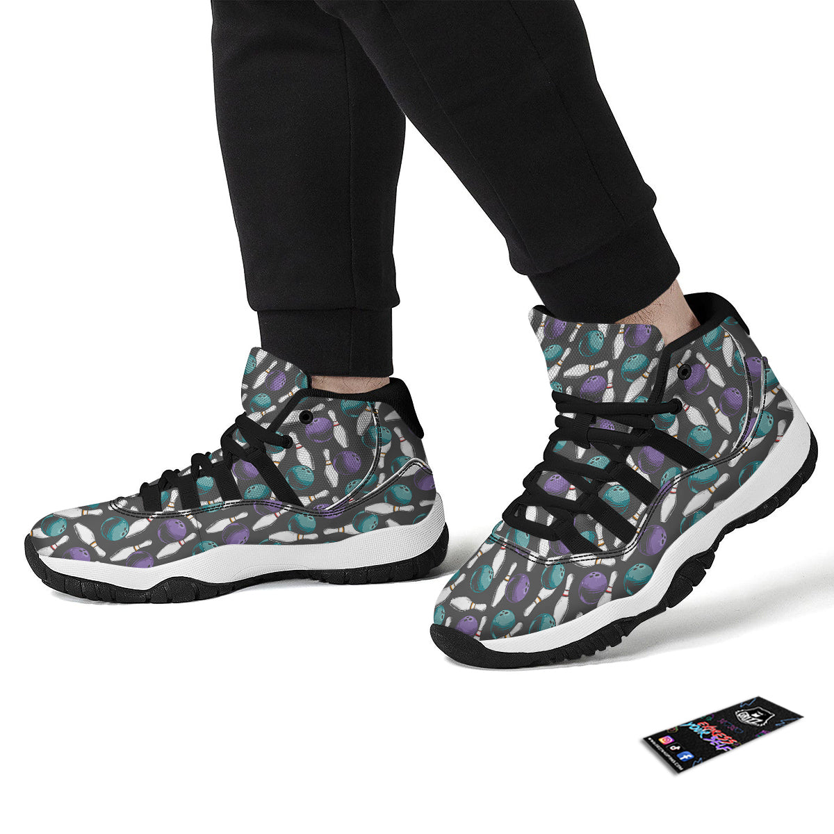 Pattern Print Bowling Black Bball Shoes-grizzshop