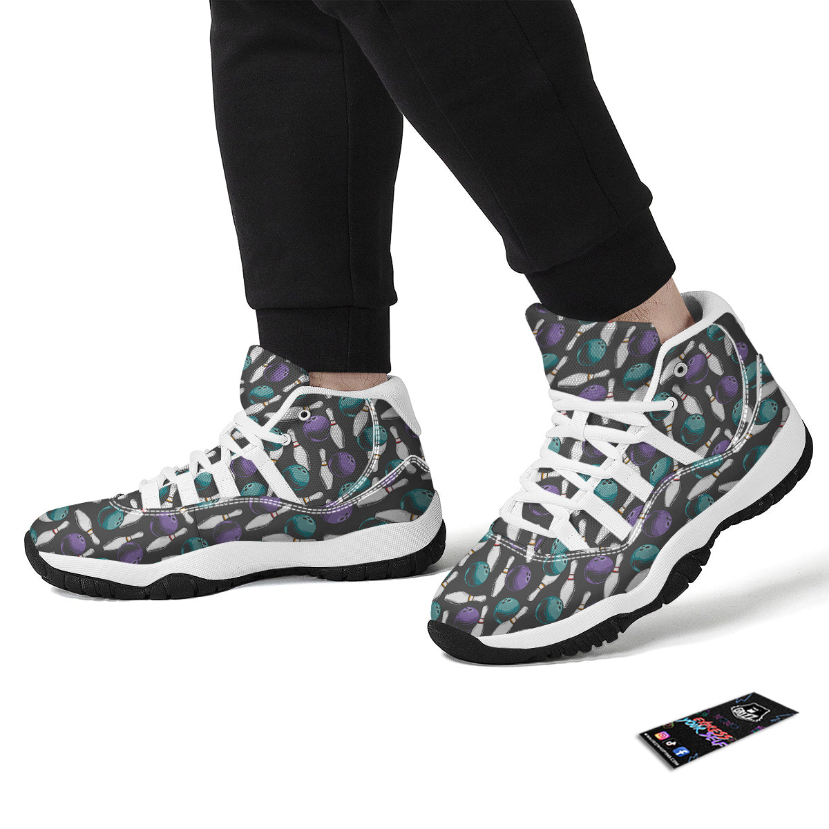 Pattern Print Bowling White Bball Shoes-grizzshop