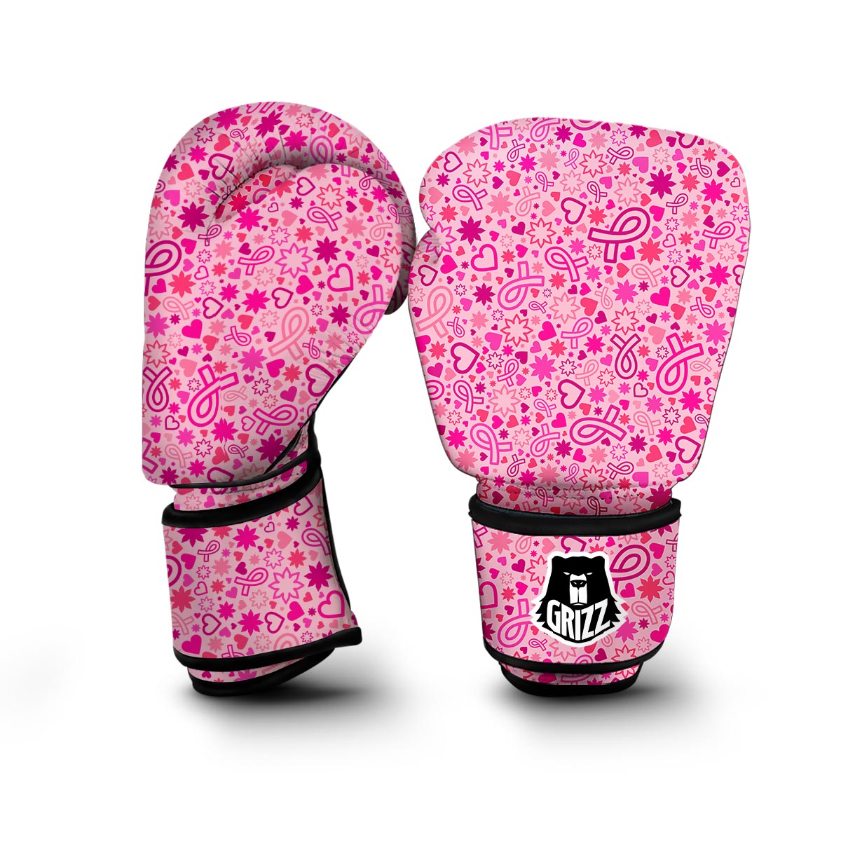 Pattern Print Breast Cancer Awareness Pink Ribbon Boxing Gloves-grizzshop