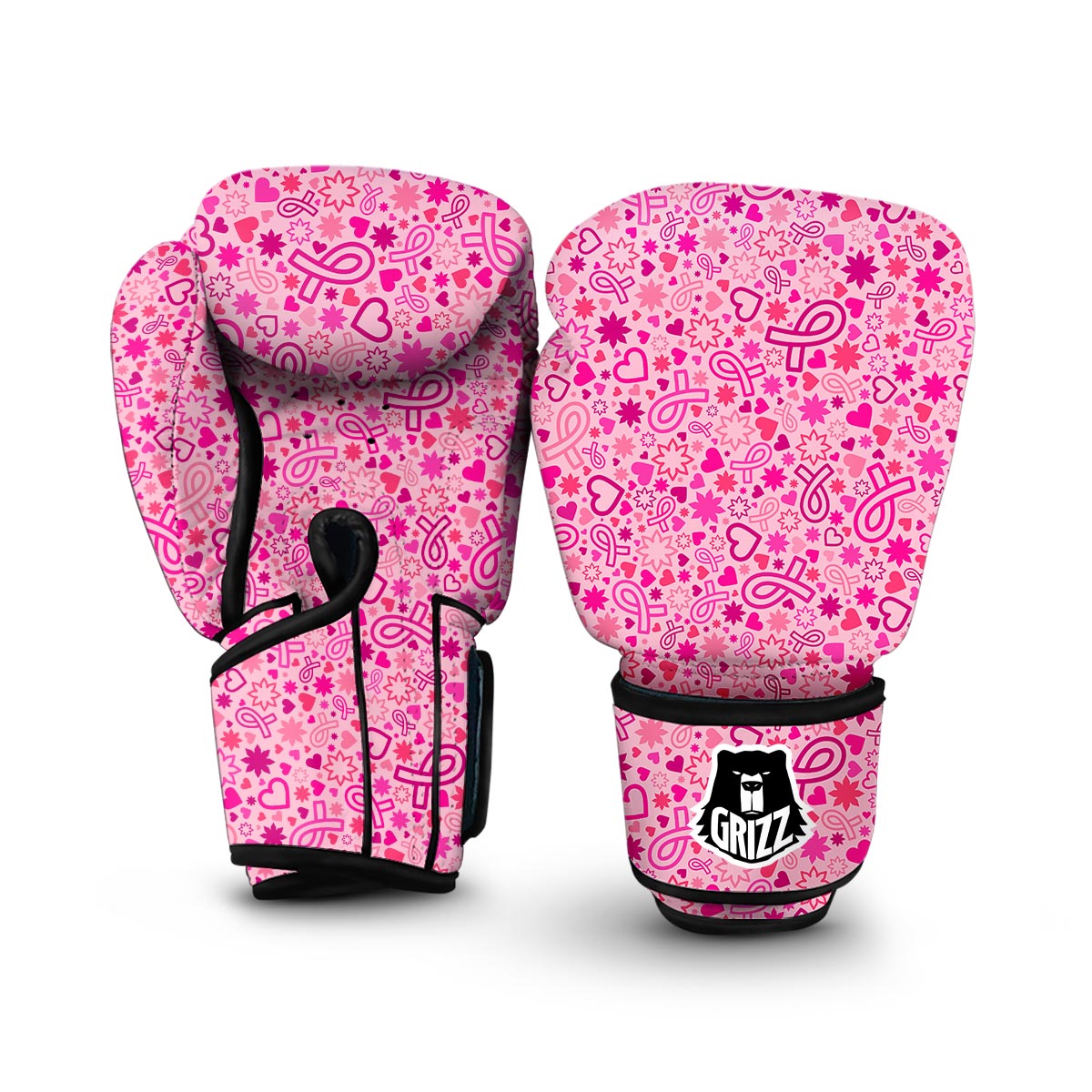 Pattern Print Breast Cancer Awareness Pink Ribbon Boxing Gloves-grizzshop