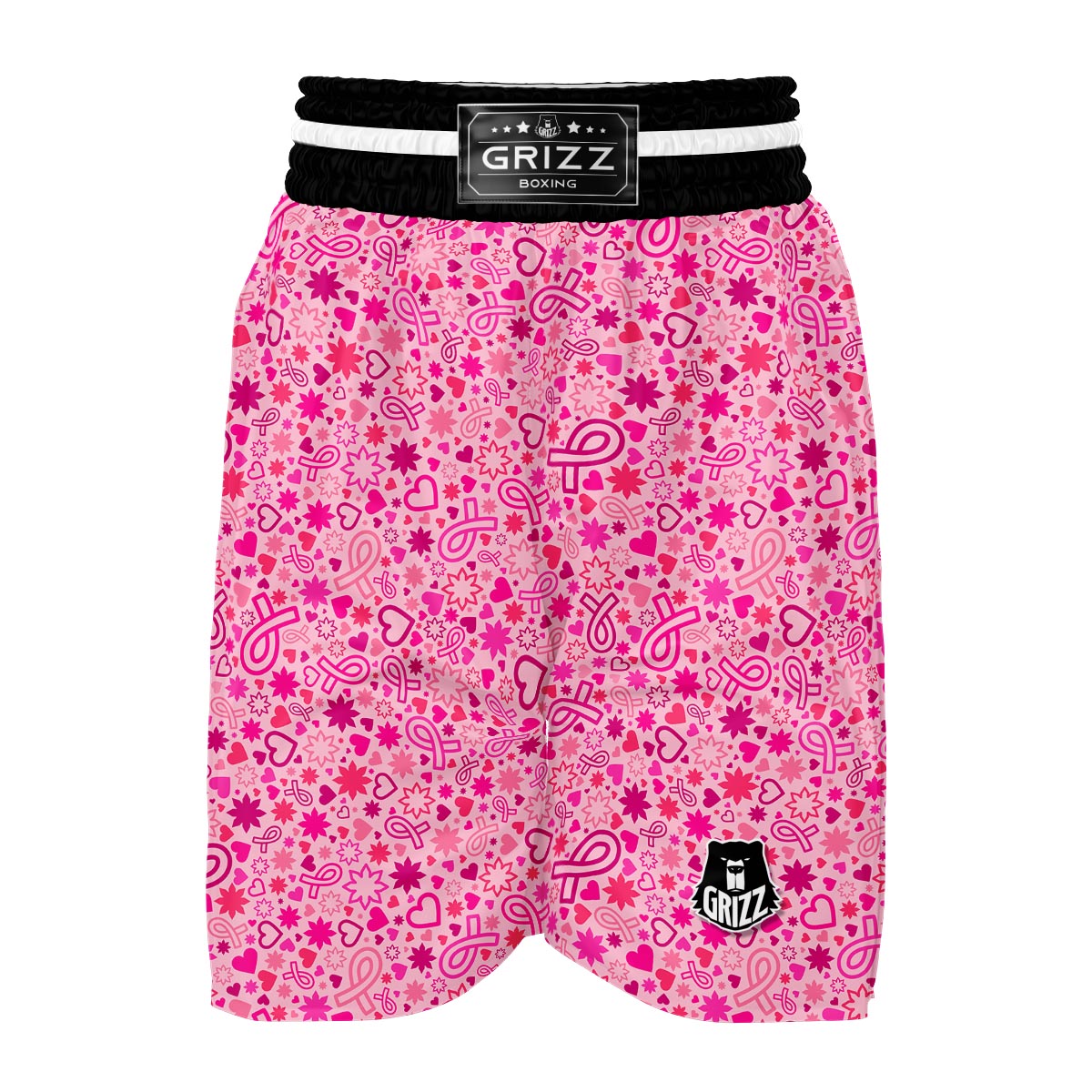Pattern Print Breast Cancer Awareness Pink Ribbon Boxing Shorts-grizzshop