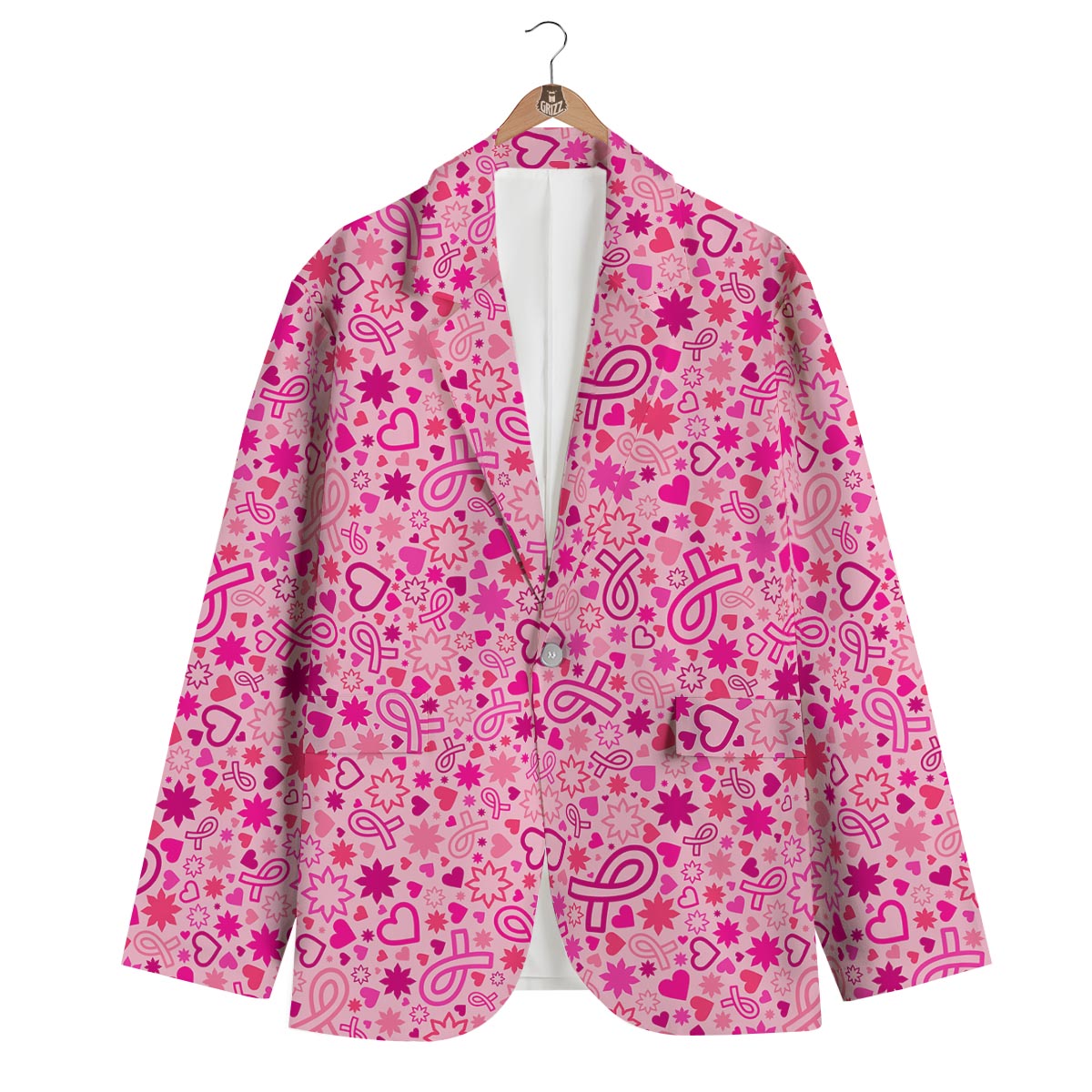 Pattern Print Breast Cancer Awareness Pink Ribbon Men's Blazer-grizzshop