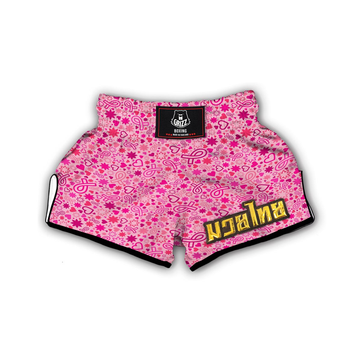 Pattern Print Breast Cancer Awareness Pink Ribbon Muay Thai Boxing Shorts-grizzshop