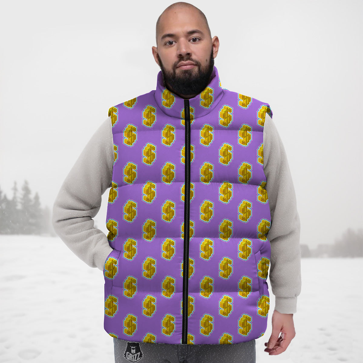 Pattern Print Bulldog Down Vest