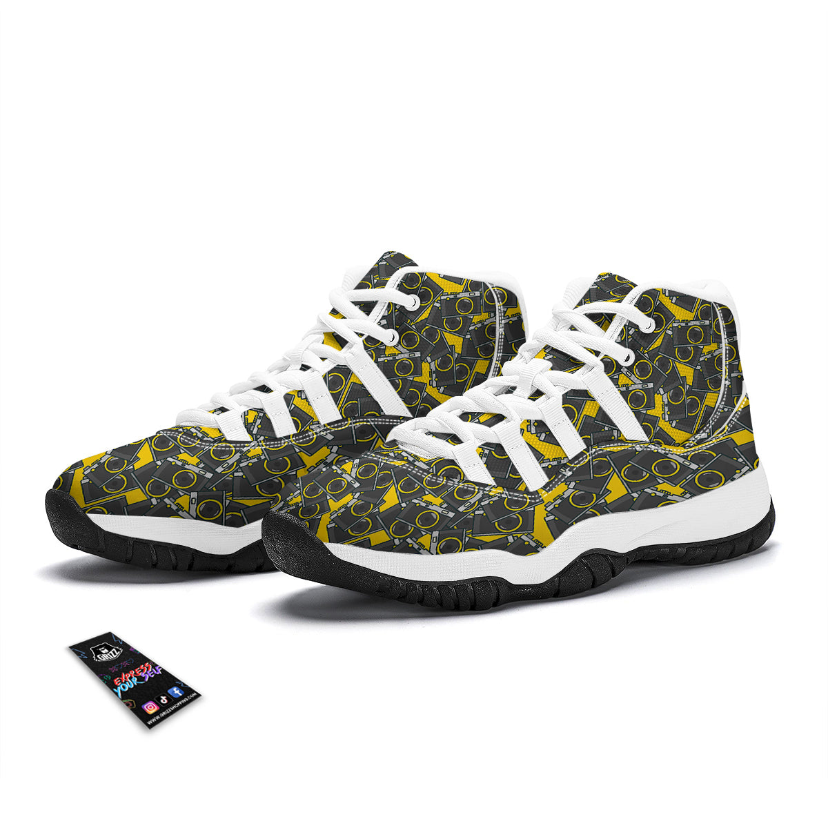Pattern Print Camera White Bball Shoes-grizzshop