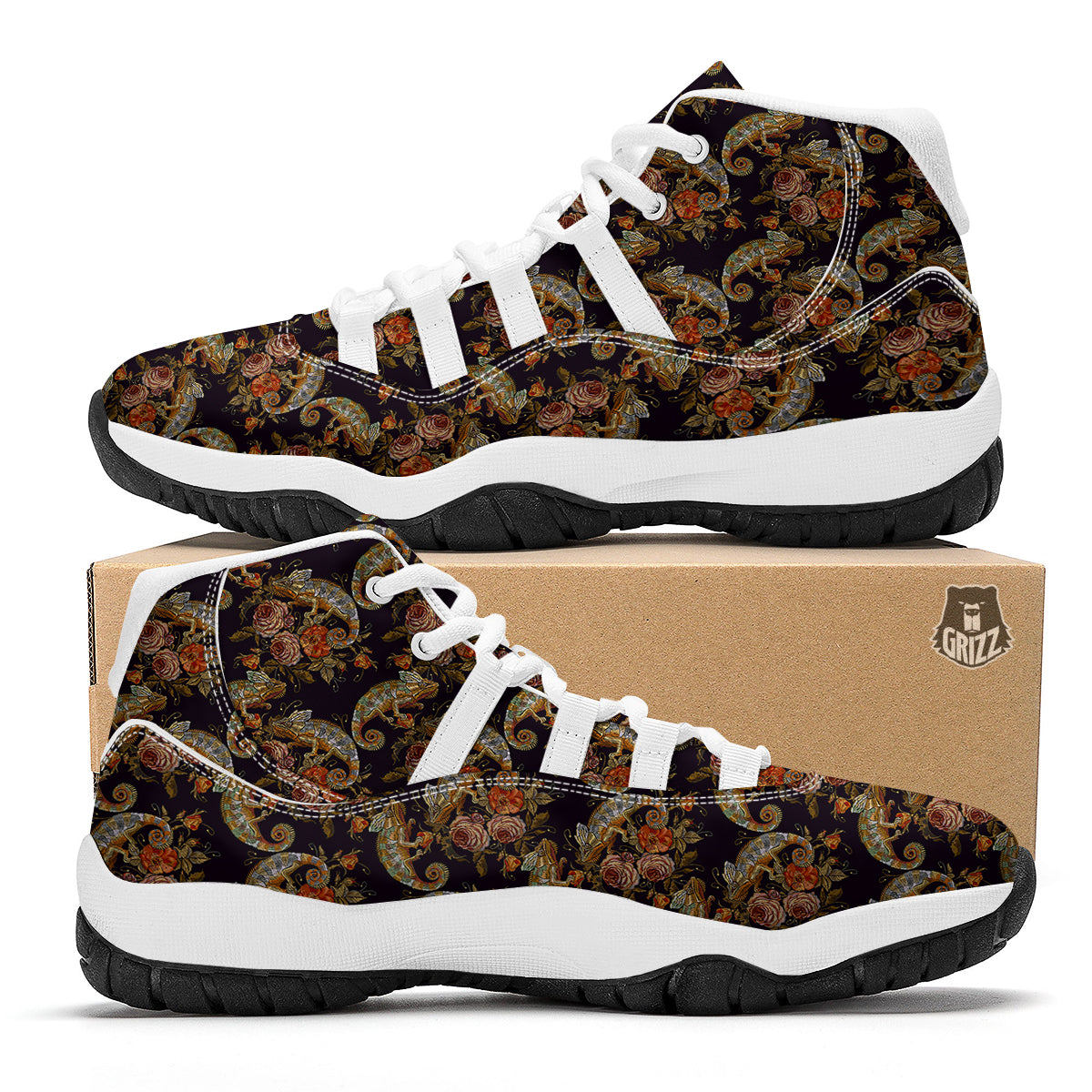Pattern Print Chameleon White Bball Shoes-grizzshop