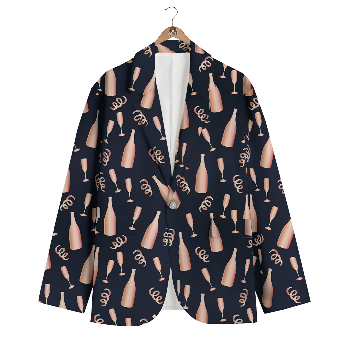 Pattern Print Champagne Men's Blazer-grizzshop
