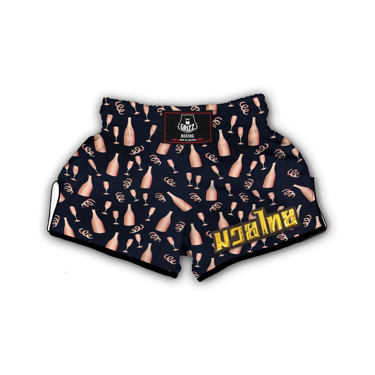 Pattern Print Champagne Muay Thai Boxing Shorts-grizzshop