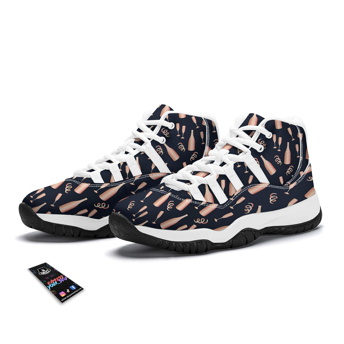 Pattern Print Champagne White Bball Shoes-grizzshop