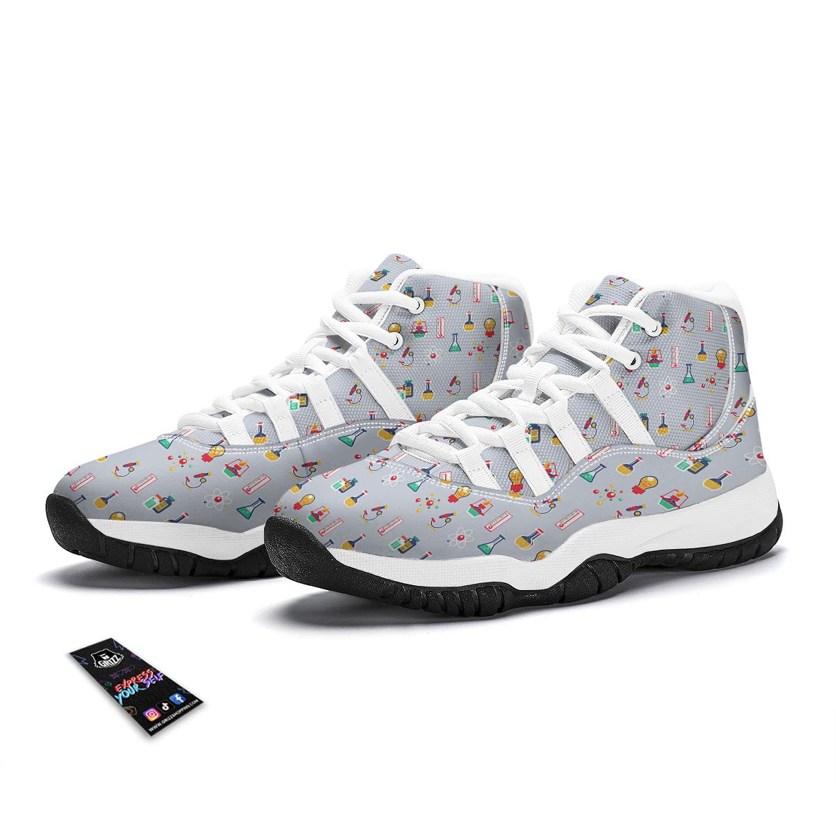 Pattern Print Chemistry Science White Bball Shoes-grizzshop