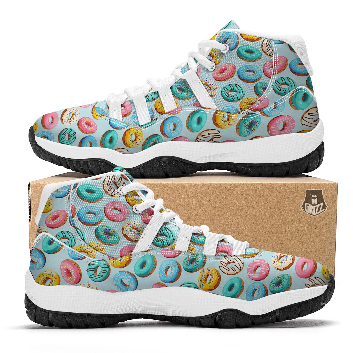 Pattern Print Colorful Donut White Bball Shoes-grizzshop