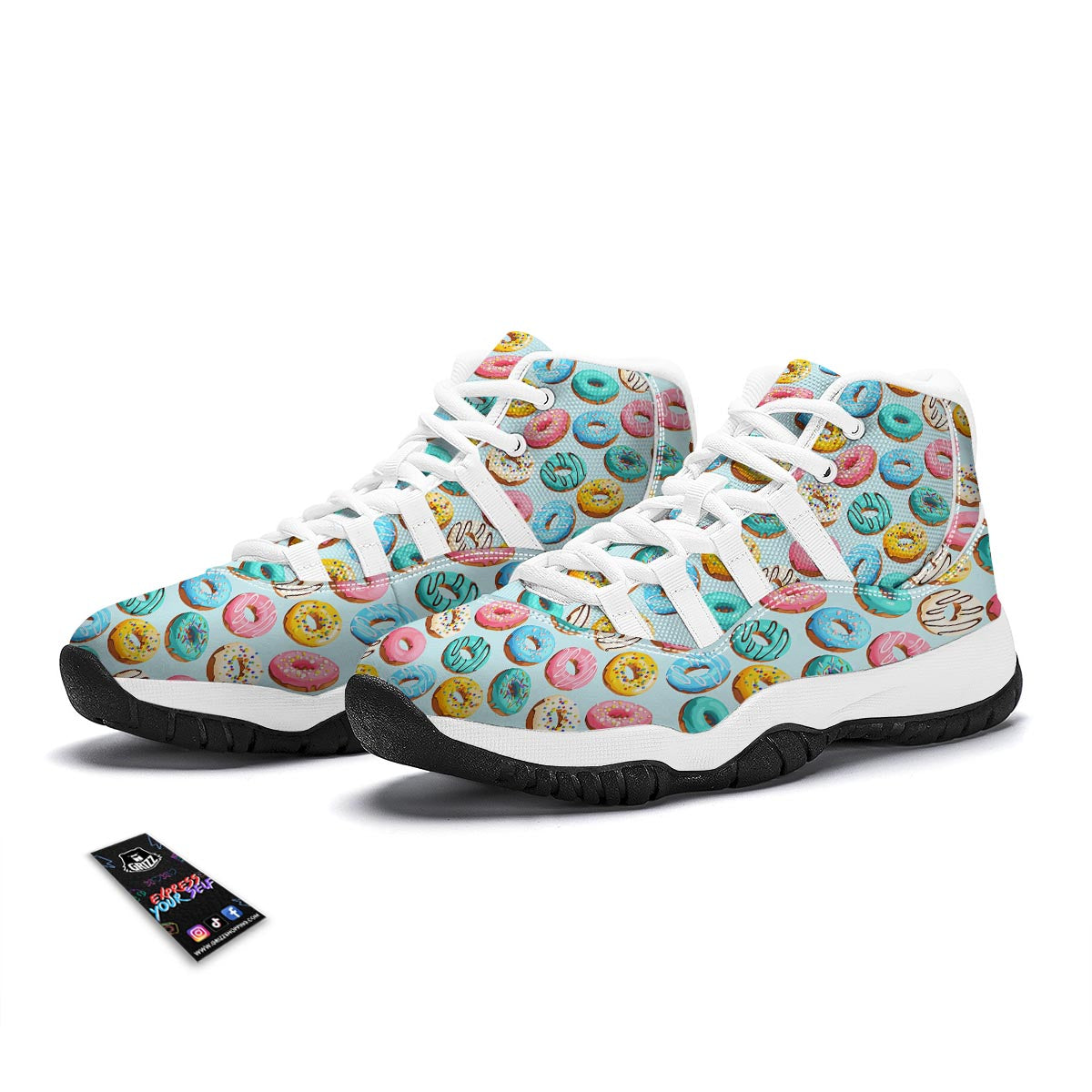 Pattern Print Colorful Donut White Bball Shoes-grizzshop