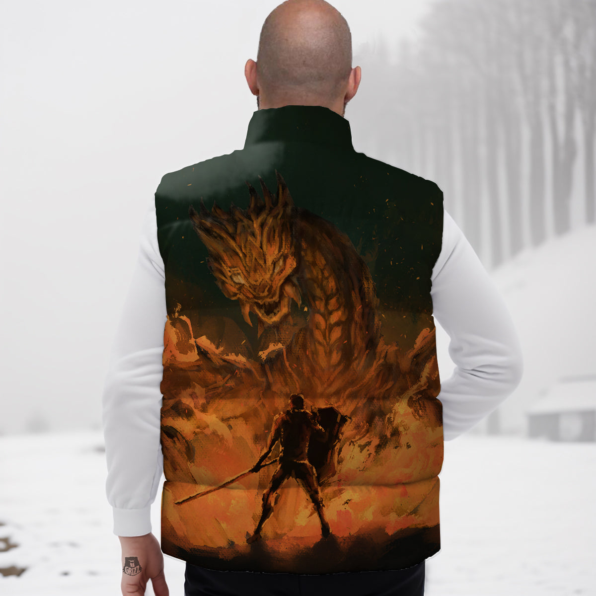 Pattern Print Colorful Pencil Down Vest-grizzshop