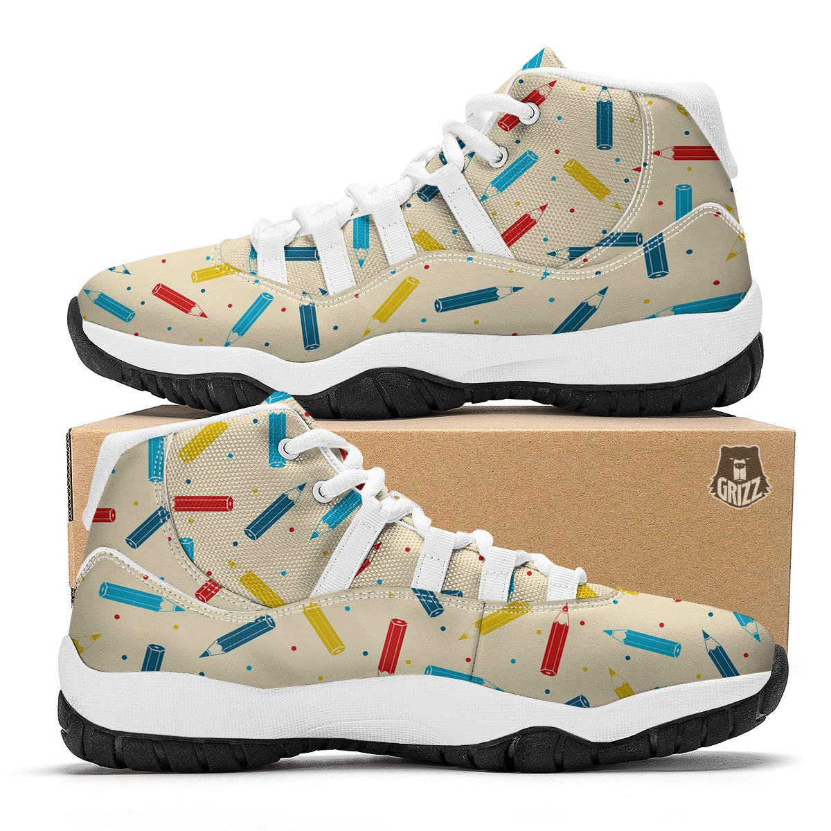 Pattern Print Colorful Pencil White Bball Shoes-grizzshop