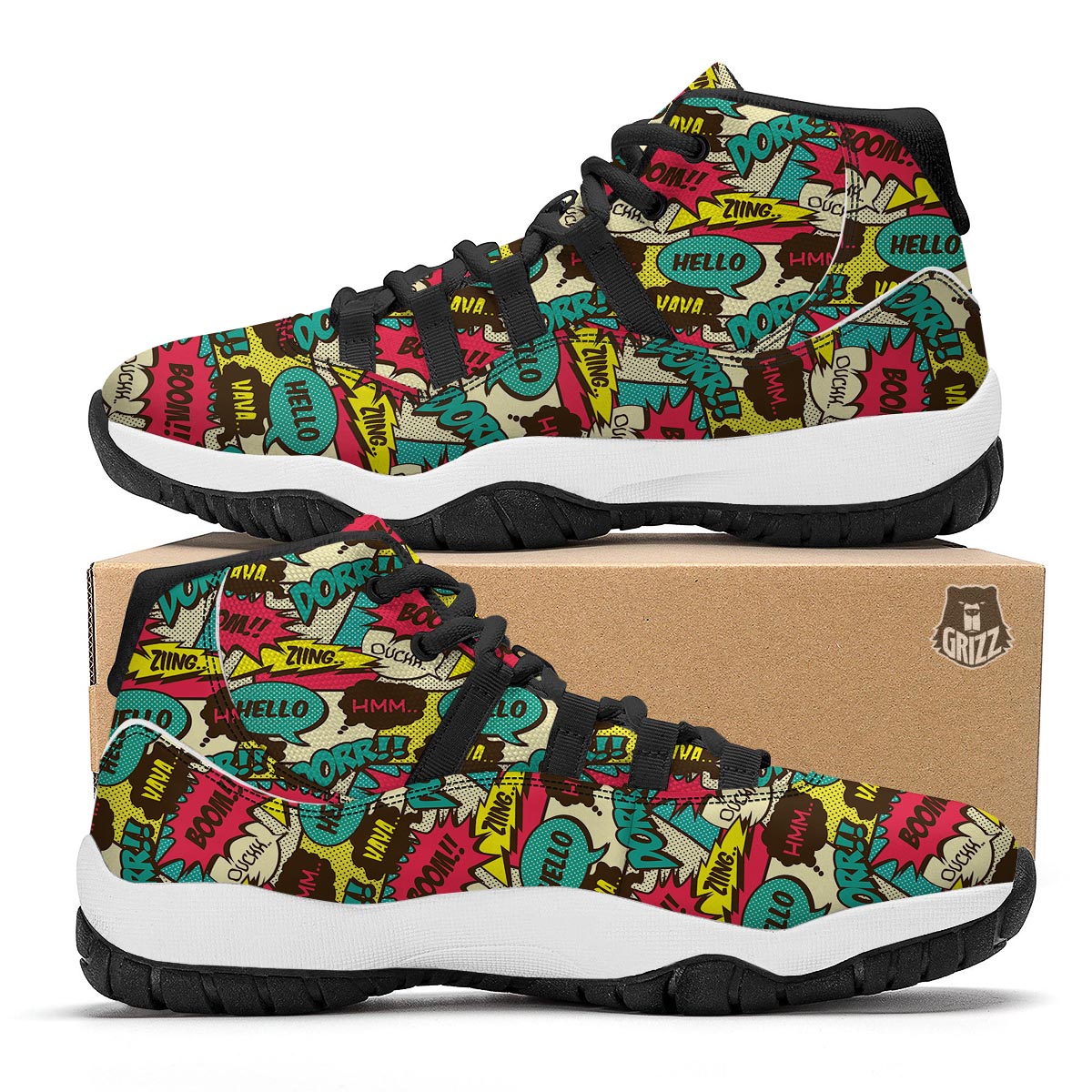 Pattern Print Comic Book Strip Black Bball Shoes-grizzshop
