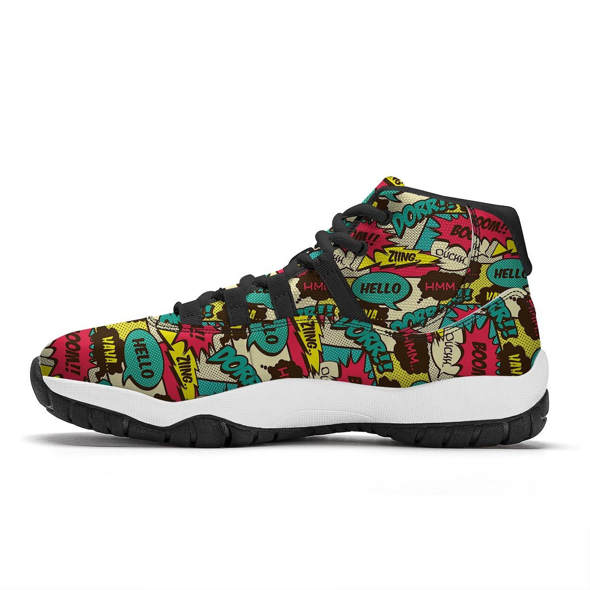 Pattern Print Comic Book Strip Black Bball Shoes-grizzshop