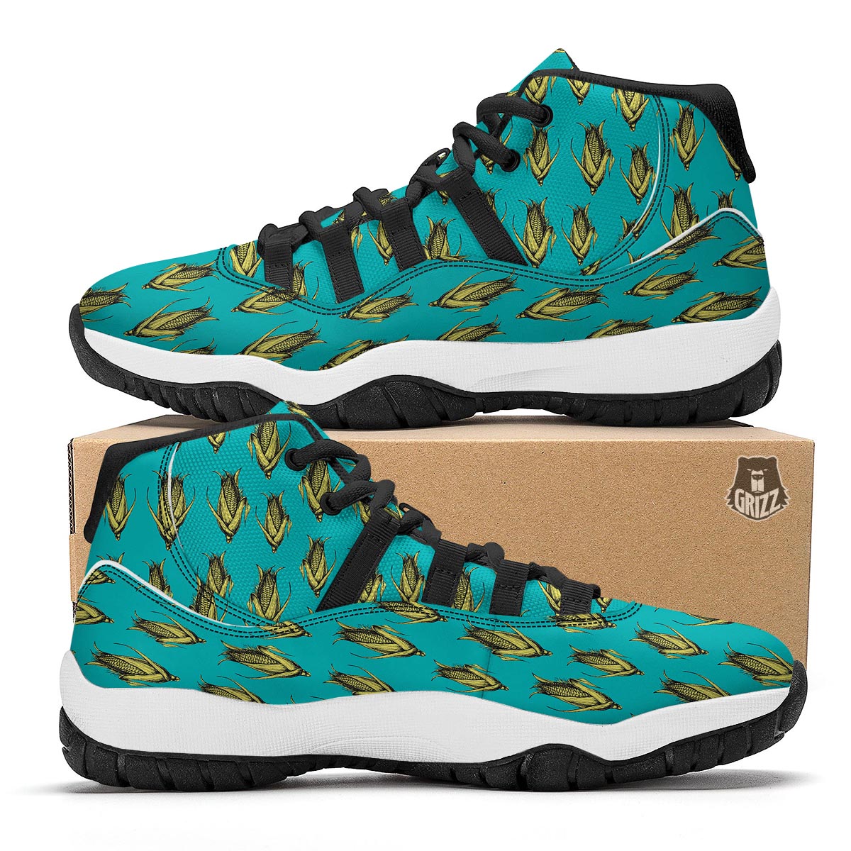 Pattern Print Corn Black Bball Shoes-grizzshop