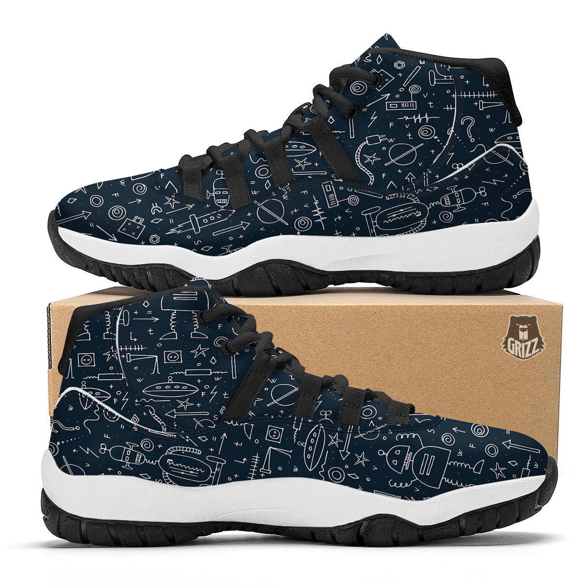 Pattern Print Cyborg Robot Black Bball Shoes-grizzshop