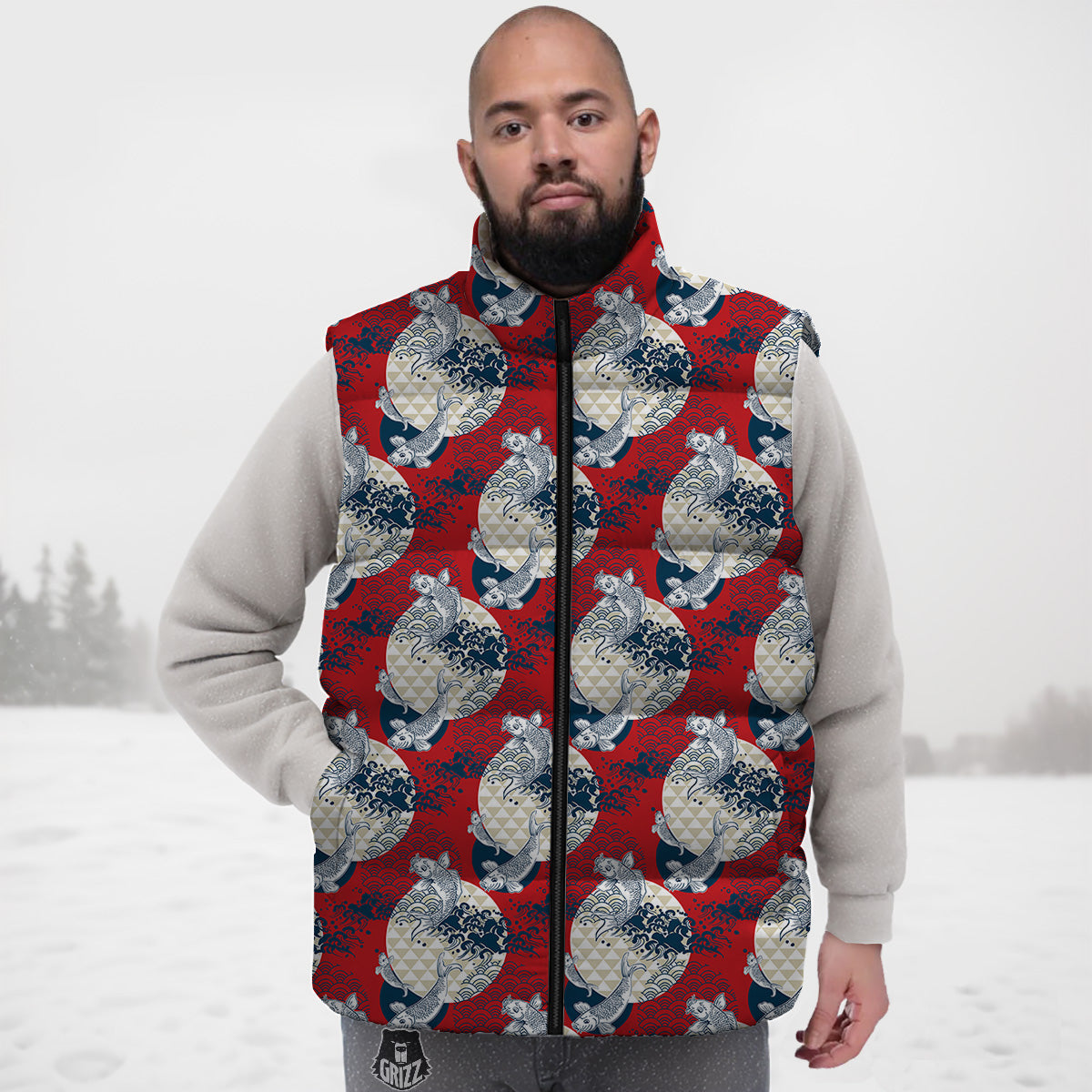 Pattern Print Cyborg Robot Down Vest-grizzshop