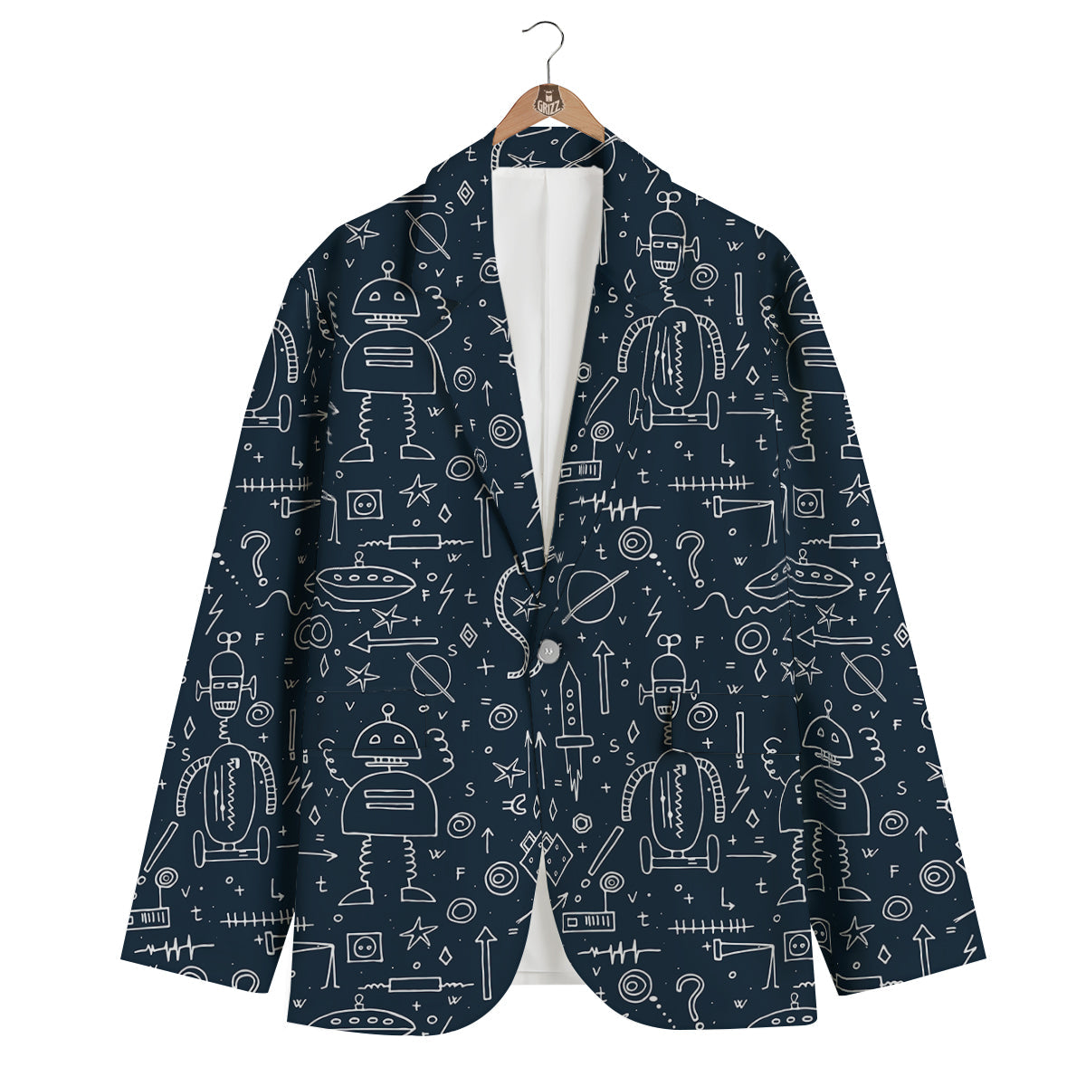 Pattern Print Cyborg Robot Men's Blazer-grizzshop