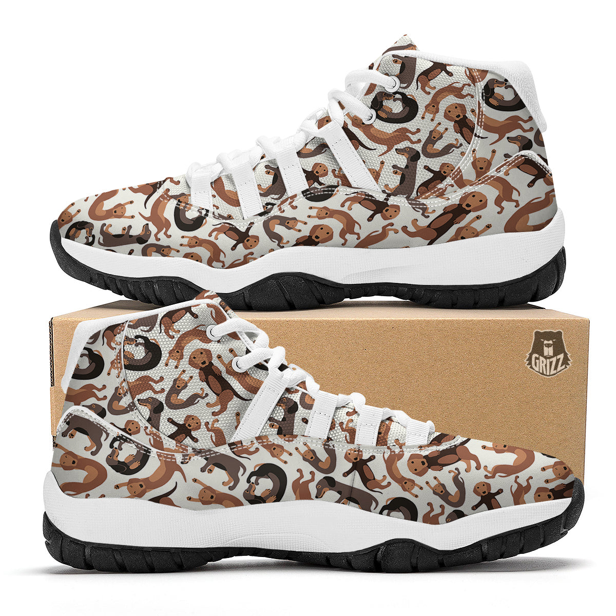 Pattern Print Dachshund Wiener Dog White Bball Shoes-grizzshop