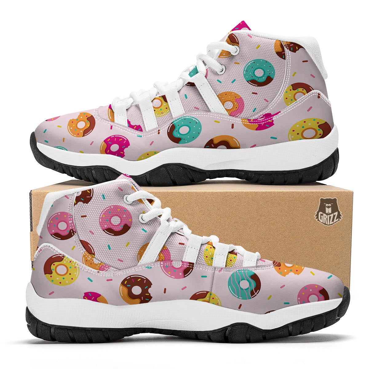 Pattern Print Donut White Bball Shoes-grizzshop