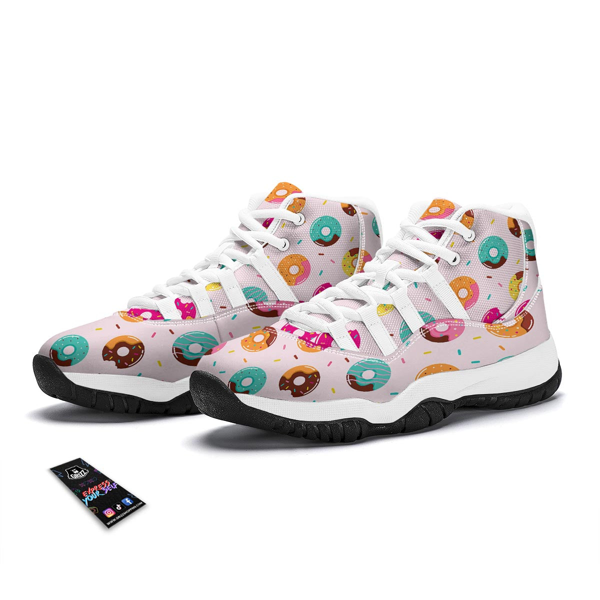 Pattern Print Donut White Bball Shoes-grizzshop