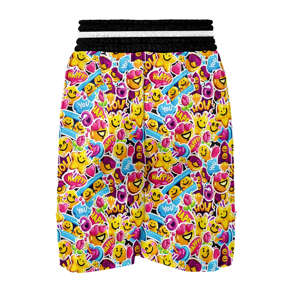 Pattern Print Emoji Boxing Shorts-grizzshop