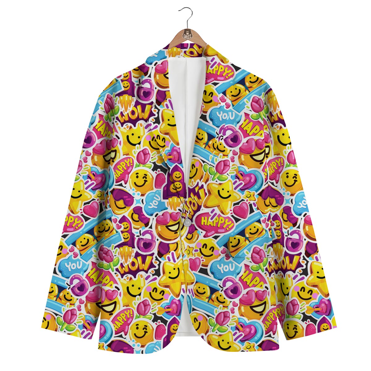 Pattern Print Emoji Men's Blazer-grizzshop