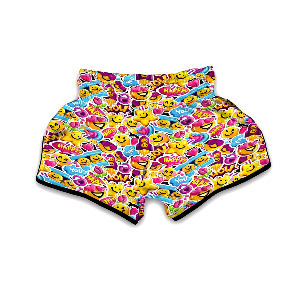 Pattern Print Emoji Muay Thai Boxing Shorts-grizzshop