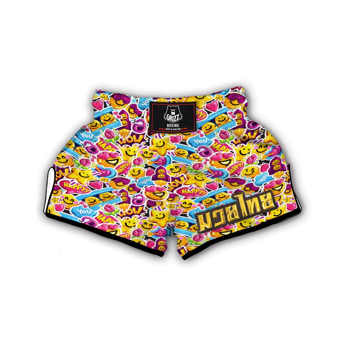 Pattern Print Emoji Muay Thai Boxing Shorts-grizzshop