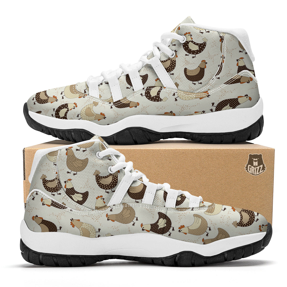 Pattern Print Farm Chicken Hen White Bball Shoes-grizzshop
