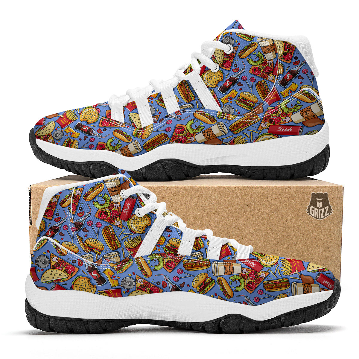 Pattern Print Fastfood White Bball Shoes-grizzshop