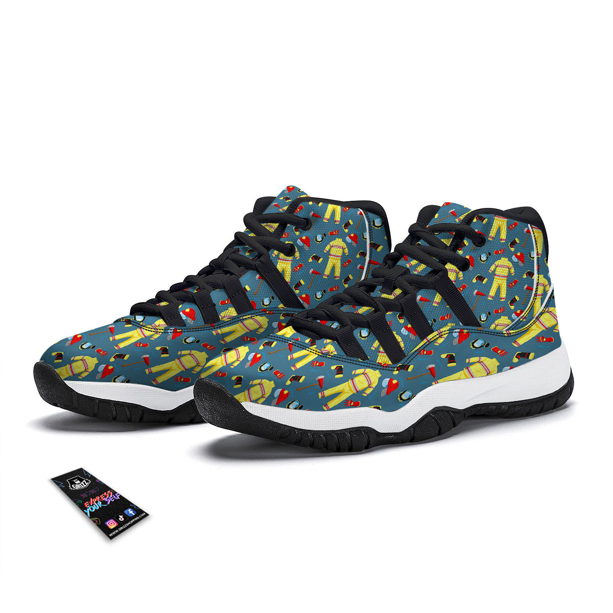 Pattern Print Firefighter Black Bball Shoes-grizzshop