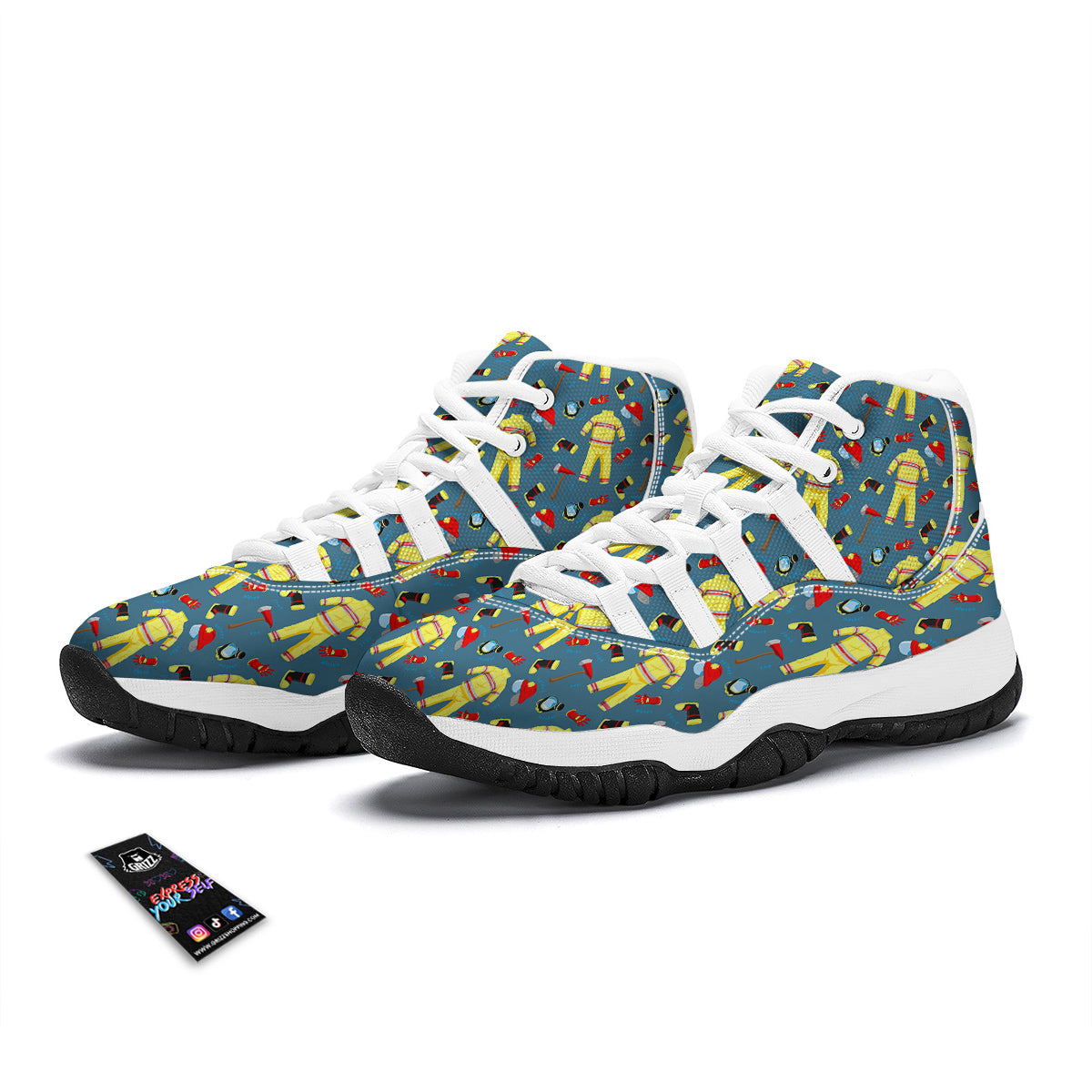 Pattern Print Firefighter White Bball Shoes-grizzshop